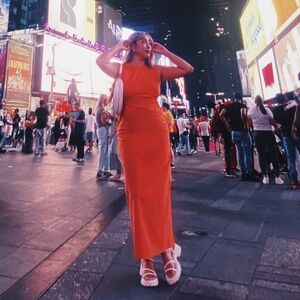 Commense Vibrant Orange Maxi Dress